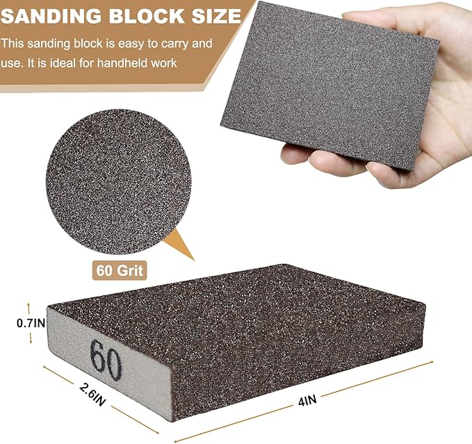 6 Pack 60 Grit Hand Sanding Block, Washable and Reusable Sanding Sponge Great for Pot Brush Pan Brush Sponge Brush Glasses Sanding Wood Sanding Metal Sanding (60 Grit)