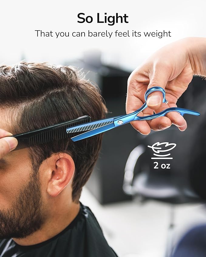 ULG Hair Cutting Scissors Thinning Shears Kit Professional Barber Hairdressing Texturizing Salon Razor Edge Scissor Japanese Stainless Steel 6.5 inch Blue