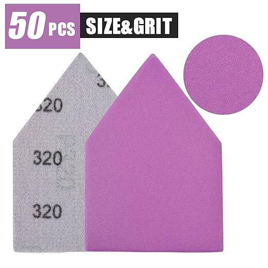 320 Grit Sandpaper 50PCS, 90mm x 65mm Triangle Sanding Sheets, Fits Milwaukee M12 Fuel Sander, Hook & Loop Detail Sander, White Fused Alumina Abrasive Sand Paper for Wood Finishing, Detail Sanding