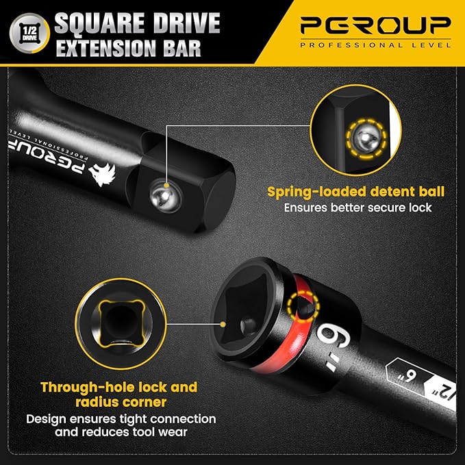 1/2-Inch Drive Impact Extension Bar Set | 3 Piece Socket Extensions 3" 6" & 10" Long | Premium CR-MO Steel with Deep Embossed and Painted Marking