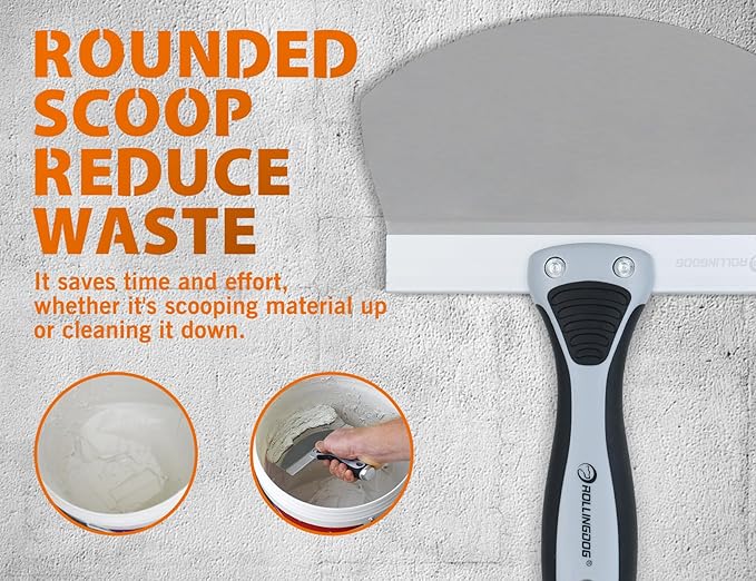 ROLLINGDOG Drywall Bucket Scoop - 6.5 inch Bucket Scraper Mud Scoop for Drywall,Plaster,Stainless Steel Bucket Scoop,Idea for Clean Paint,Mortar,Putty,etc