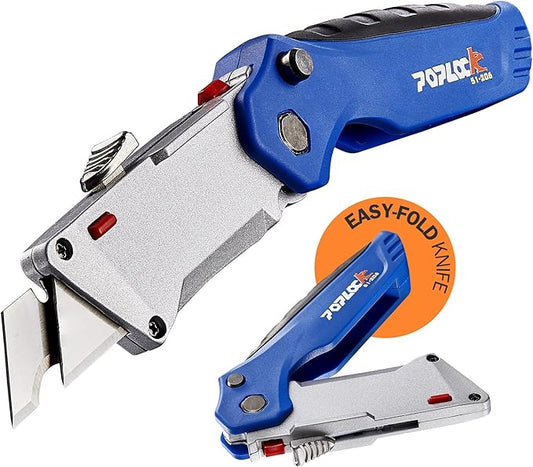 POPLOCK Folding Utility Knife with Patented K-Hook Blade & Notch Razor ??Dual Blade Retractable Box Cutter for Roofing, Drywall, Carpentry & Multi?멇ngle Cutting