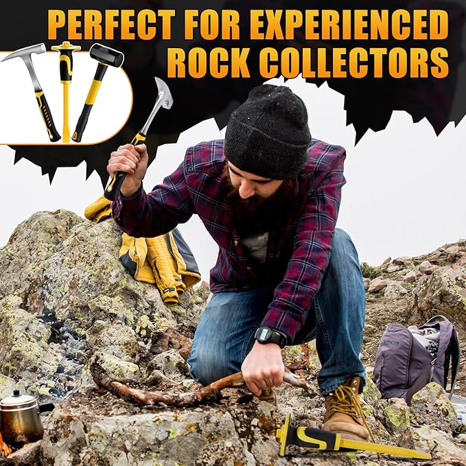 Lasnten 3 Pcs Geology Rock Pick Equipment Kit 33 oz Hammer 3lb Octagonal Hammer 12inch Chisels Tools for Geological Research Exploration, Rock Hounding, Stone Breaking, Prospecting, Mining