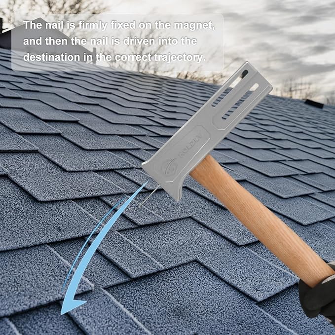 Magnetic Roofing Hammer, Magnetic Roofing Hatchet Designed to Improve Efficiency, Roofing Axe with Solid Wood Handle, A Roofing Tools That Can Be Used to Quickly Nail Roofing Nails And Felt Caps