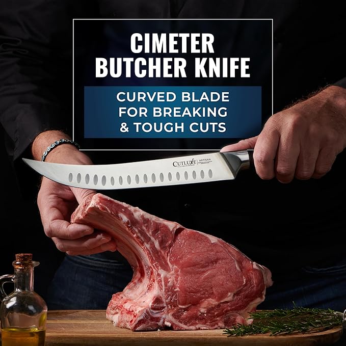 Cutluxe Butcher Knife Set ??BBQ Brisket, Breaking and Boning Knives, Honing Rod ??Carving Knife Set for Meat Cutting, Ultra Sharp German Steel, Full Tang, Ergonomic Handles ??Artisan Series