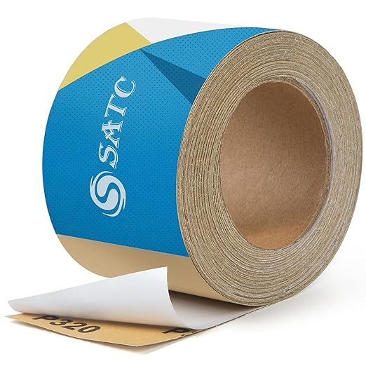 S SATC 320 Grit PSA Longboard Sandpaper 20 Yard Long Continuous Roll, 2-3/4" Wide Self Adhesive Stickyback Sanding Sheets for Automotive, Hand Sanding Blocks,Woodworking, Metal, Plastic