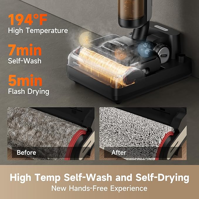 DREAME H12 Pro FlexReach Wet Dry Vacuum Cleaner, 0 Tangle Cordless Vacuum Mop All-in-One for Hard Floors, 180째 Lie-Flat Floor Cleaner Machine with 194째F Hot Self-Cleaning, 50Mins Runtime