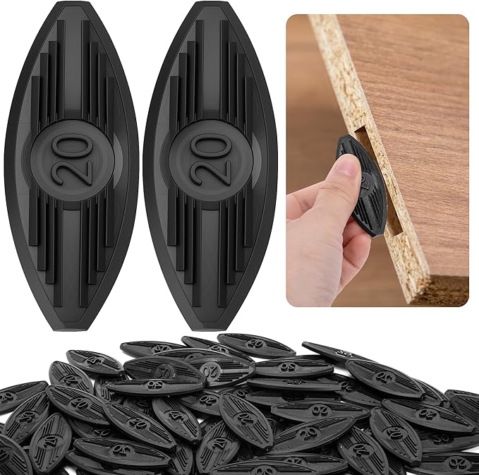 120 Pcs Plastic Joining Biscuits, Self Clamping Plate Joiner Biscuit, Black Biscuit Joiner Attachment for Woodworking Deck Door Furniture Trim