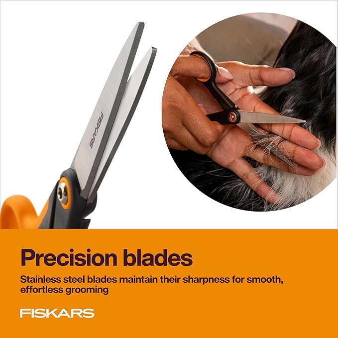 Fiskars Pet Scissors, Dog & Cat Grooming Scissors, Precision Stainless Steel Blades & SoftGrip??Handle, Cat and Dog Supplies, 6.75?? Orange/Black, Trimming Scissors