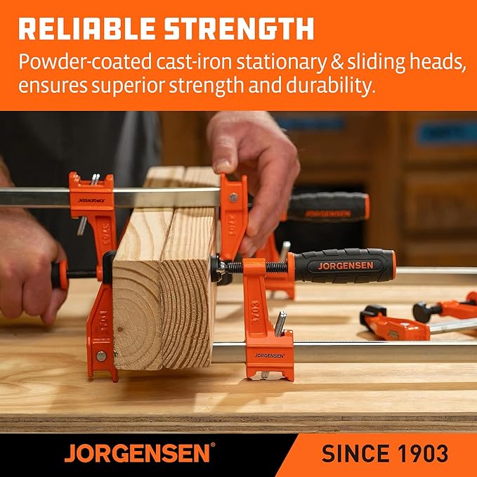 JORGENSEN 2-pack Steel Bar Clamps Set, 12-inch Medium Duty, 600 Lbs Load Limit, for Woodworking