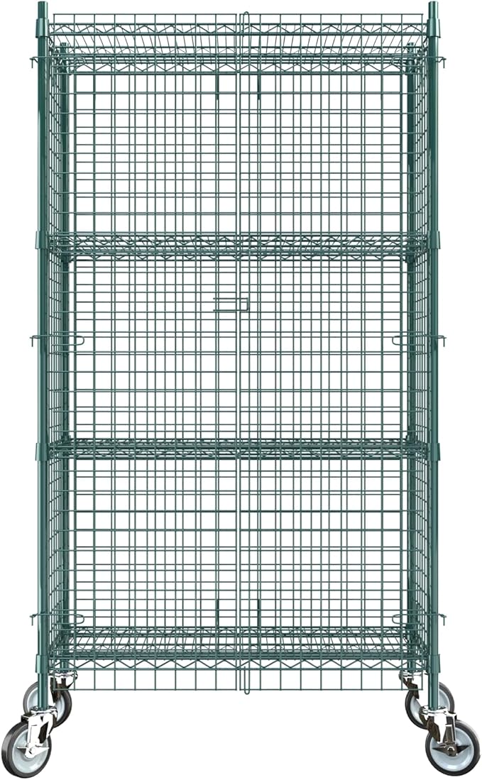 Commercial Grade NSF Listed Metal Wire Mesh Storage Green Epoxy Mobile Security Cage Kit, 18" x 36" x 70", Perfect for Warehouse, Walk-in Refrigerator, Freezer, Grocery Store, Restaurant, Dishroom