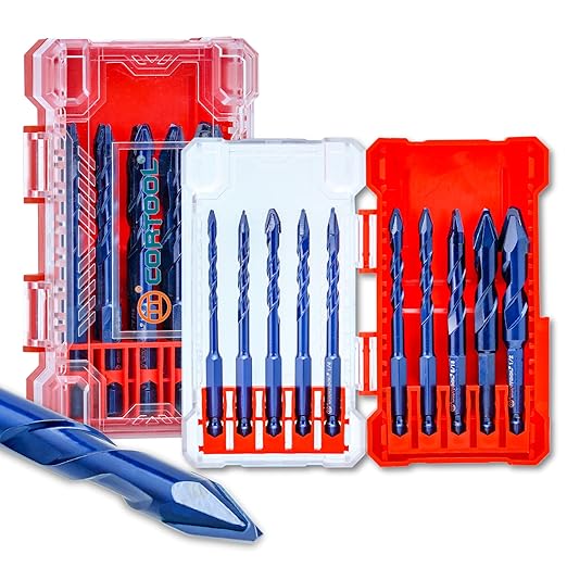Masonry Drill Bits Set, Drill bits for Tile, Brick, Plastic, Cement, Wood, Glass & Soft Metal, 10Pcs Crooked Head Eccentric Drill Bit Set, Size 5/32",3/16",1/4" x5,5/16",3/8",1/2", Concrete Drill Bit