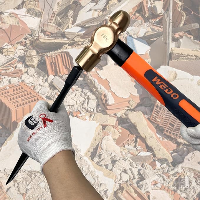 WEDO Non-Sparking Ball Peen Hammer 1-1/2 lb Head, Spark-free Safety Ball Pein Hammer, Non-Magnetic, DIN Standard, BAM & FM Certificate, Beryllium Copper, 13" Length