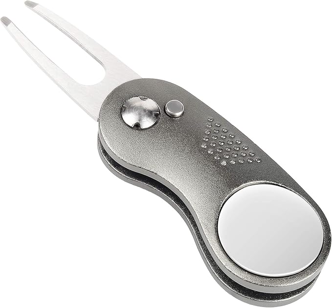 Mile High Life Golf Divot Repair Tool, All Metal Foldable Divot Tool with Pop-up Button & Magnetic Ball Marker