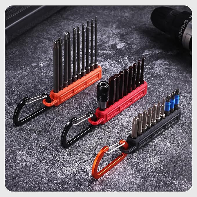 Katerk 3PCS Hex Bit Holder, 10 Holes Screwdriver Bit Holder Storage Organizer with Carabiner