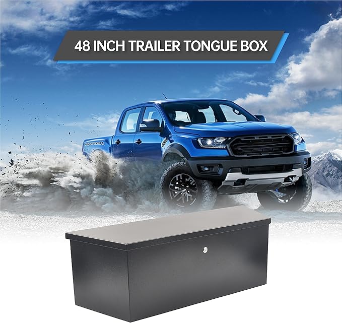 35’’ Trailer Tongue Tool Box, Steel Tool Storage Box for Trailer Tongue, Suitable for Truck, Trailer, Rv（35"*12"*11.8"-Black）