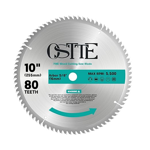 10-Inch Table Saw Blade 80 T, 5/8 Inch Arbor Circular Saw Blades, Carbide Tipped Teeth Miter Saw Blade for Cutting Wood, 1 Pack