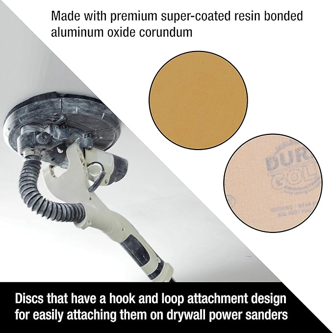 Dura-Gold Premium 9" Drywall Sanding Discs - 180 Grit (Box of 10) - High-Performance Sandpaper Discs with Hook & Loop Backing, Fast Cutting Aluminum Oxide Abrasive - for Drywall Power Sander, Wood
