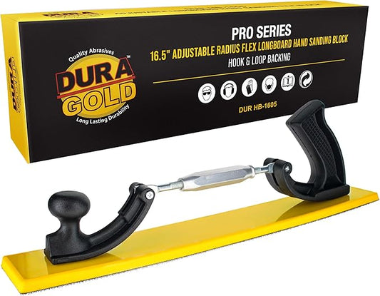 Dura-Gold Pro Series 16.5" Adjustable Radius Flex Longboard Hand Sanding Block - Hook & Loop Backing Sandpaper - Concave or Convex Shape Sander - Achieve Perfect Contours on Auto Body Shop Paint, Wood