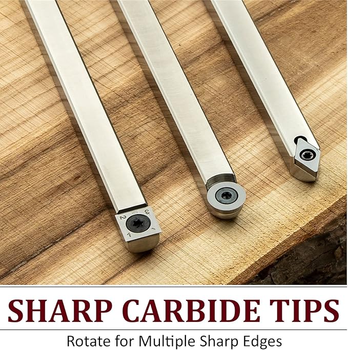 Simple Woodturning Tools Carbide Lathe Turning Tool Set of 3 Full Size with 17" Foam Grip Handles, USA Made