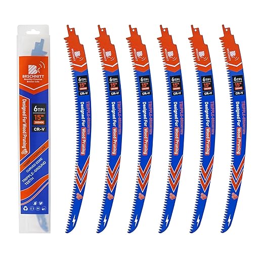 Japanese Teeth Reciprocating Saw Blades 15'' 6PCS - Curved Edge Pruning Saw Blades 6TPI for Tree Trimming,Cr-V Sabre Saw Blade Better Wear Resistance for Wood Cutting