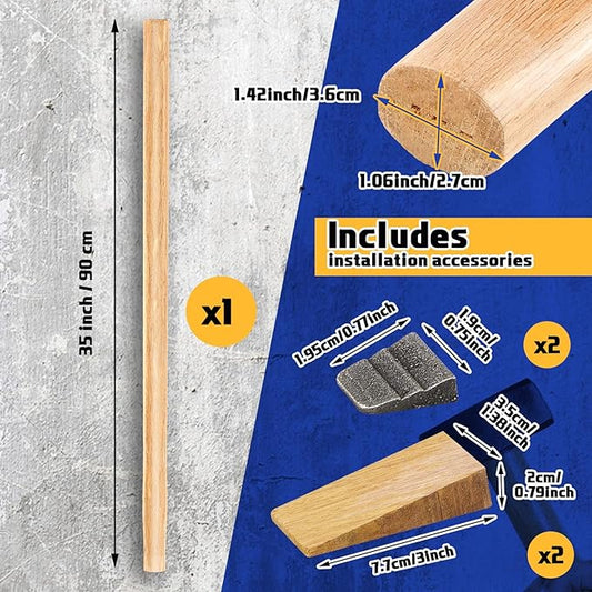 Bucherry 1 Sets 36" Replacement Hammer Handle Kit Includes 1 Sledge Hammer Handle Replacement, 2 Wood Wedges and 2 Steel Wedges for Decking Framing Carpentry Construction DIY Sledge Axe Tool