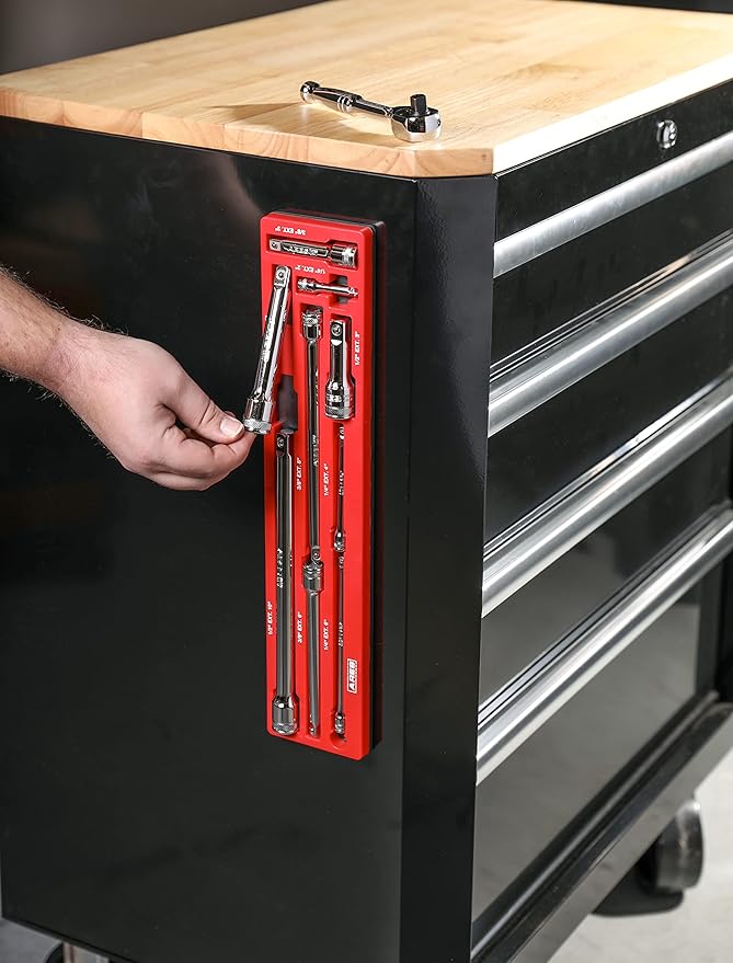 ARES 70753-9-Piece Extension Bar Set - Includes 1/4-inch, 3/8-inch, and 1/2-inch Drive Extension Bars - Magnetic Organizer for Ideal Storage