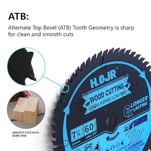 10-Pack 7-1/4 Inch 60-Tooth 5/8" Arbor Woodworking Circular Saw Blade,Ultra Finish/General Purpose Wood Cutting Saw Blade,with Non-Stick Coating - TF,7-1/4" 60T 5/8"