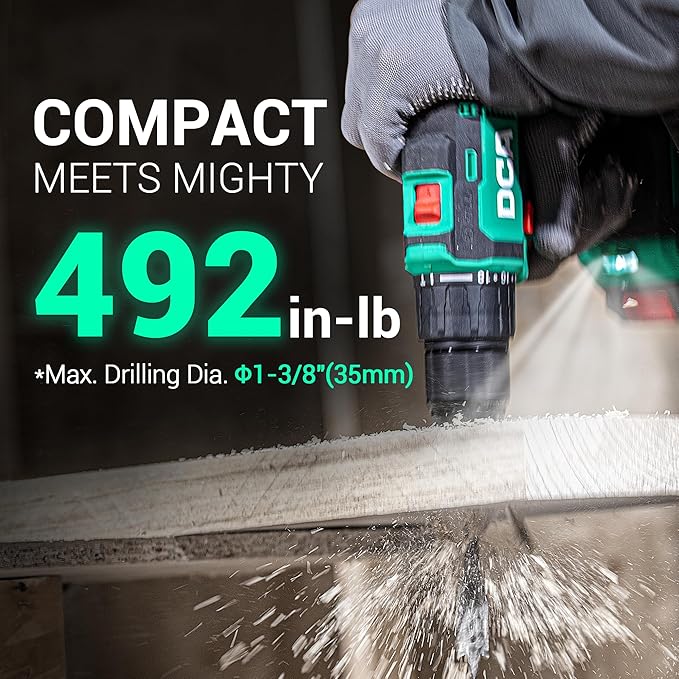 DCA 20V Brushless Hammer Drill Cordless, 492 in-lb Torque Impact Drill, 1/2" All-Metal Keyless Chuck,18+1+1, (0-450/0-1800RPM), 27000 IPM, Compact Design with 2.0Ah Battery & Charger,ADJZ2055i