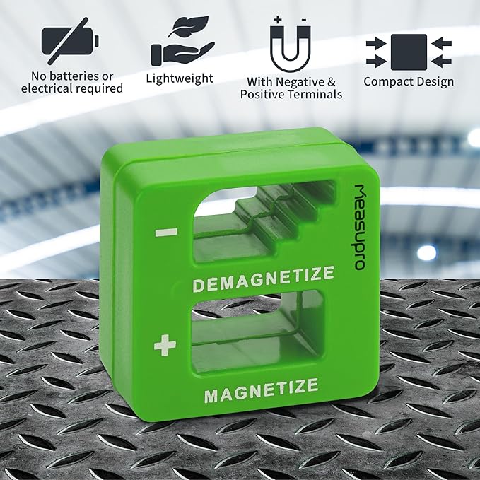Demagnetizer and Magnetizer for Screwdrivers Tips, Bits, and Small Tools, Large or Big Screws, Drills, Drill Bits, Sockets, Nuts, Bolts, Nails and Precision Construction Tools - Green