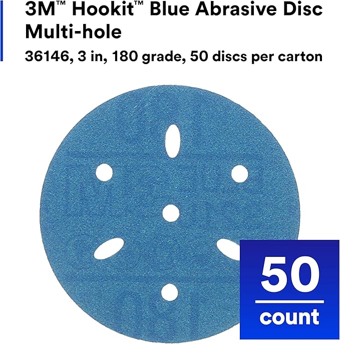 3m 3M-36146 Hookit Blue Abrasive Disc Multi-hole, 3, 180 Grade