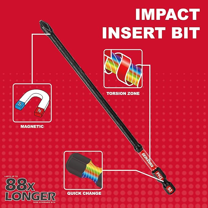 Impact Tough #2 Phillips 6 in. D2 Steel Long Extension Insert Driver Bits,10Pack 1/4 Inch Hex Shank Long Cross Magnetic PH2 Screwdriver Bits Set