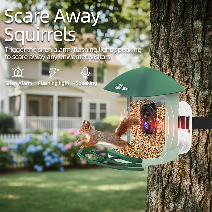 Upgraded Smart Bird Feeder with 4MP HD Camera, Birdwatching Camera with AI Identify Birds & Solar Panel for Outdoors, Auto Video Capture & Instant Notifications, Forest Green