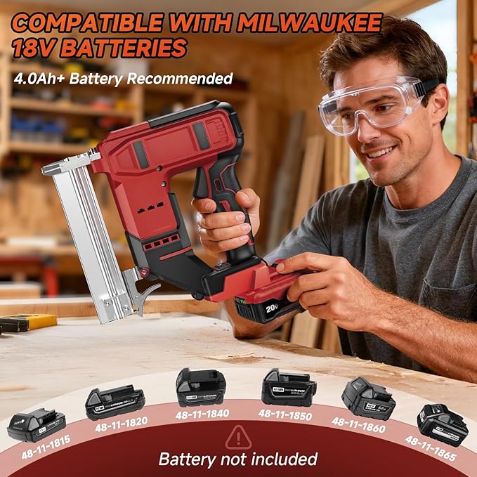2-in-1 Cordless 18GA Brad Nailer & Crown Stapler ??Compatible with Milwaukee 18V Battery (No Battery) ??Nail Gun/Staple Gun Battery Powered with 1200 Nails/Staples for Woodworking, DIY and Upholstery