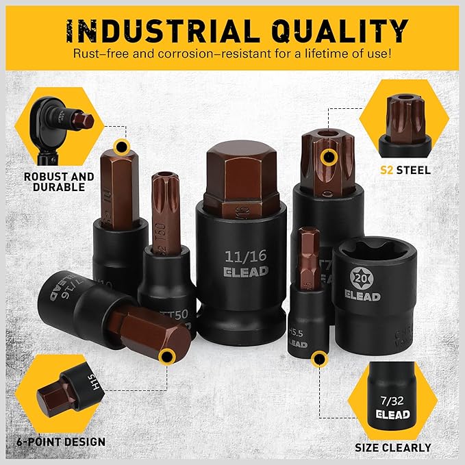 66-Piece Torx Bit & Hex Bit Socket Set: Premium CR-V & S2 Alloy Steel, Star T8-T70 & E-Torx E4-E24, High Torque Laser Marked for Automotive Mechanic