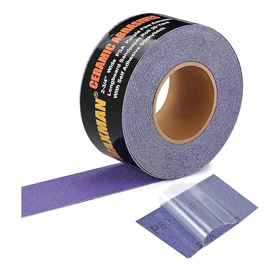 MAXMAN 80 Grit Sandpaper Roll, PSA Purple Film Ceramic Longboard Sand Paper, 2-3/4" Wide Continuous 20 Yard Long Continuous Roll, Self Adhesive Stickyback for Auto, Wood, Metal, Hand Sanding Blocks