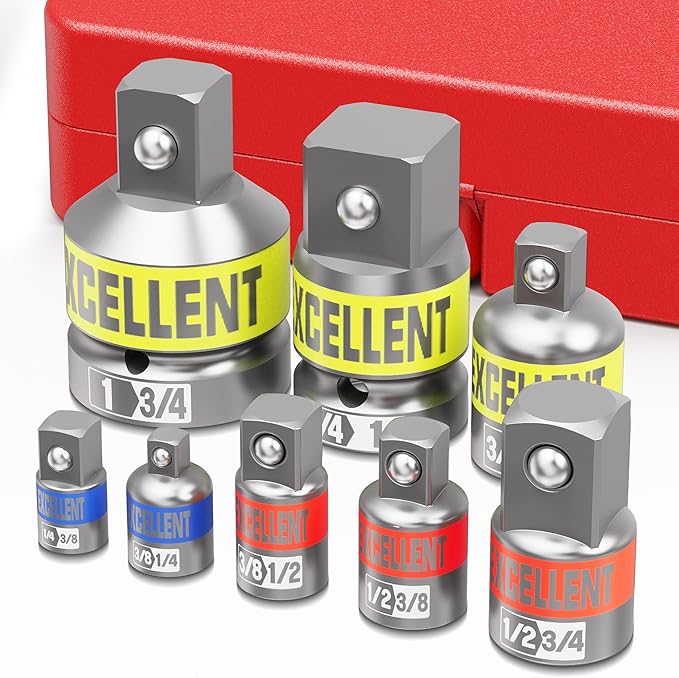 8 Piece Socket Adapter and Reducer Set, 1/4" 3/8" 1/2" 3/4" 1" Drive Impact Socket Adapter Set for Impact Driver Conversions and Power Drill