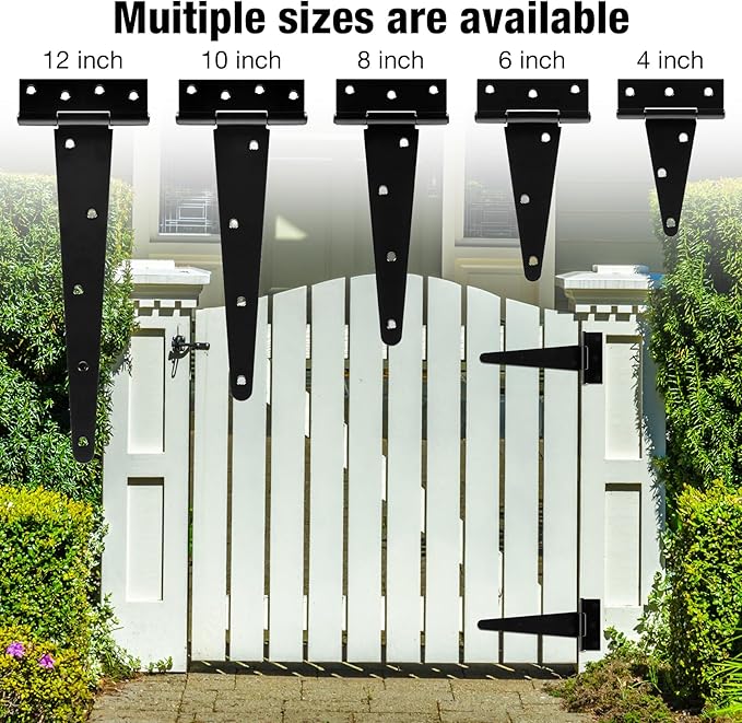 8 Inch Gate Door Hinges T-Strap Shed Hinge Heavy Duty 4 Pack Barn Farm Fence Tee Hinges for Doors Outdoor Kitchen Wood Cabinet Interior Exterior Window Bar Shop Matte Blake Door Hinge Hardware Kit