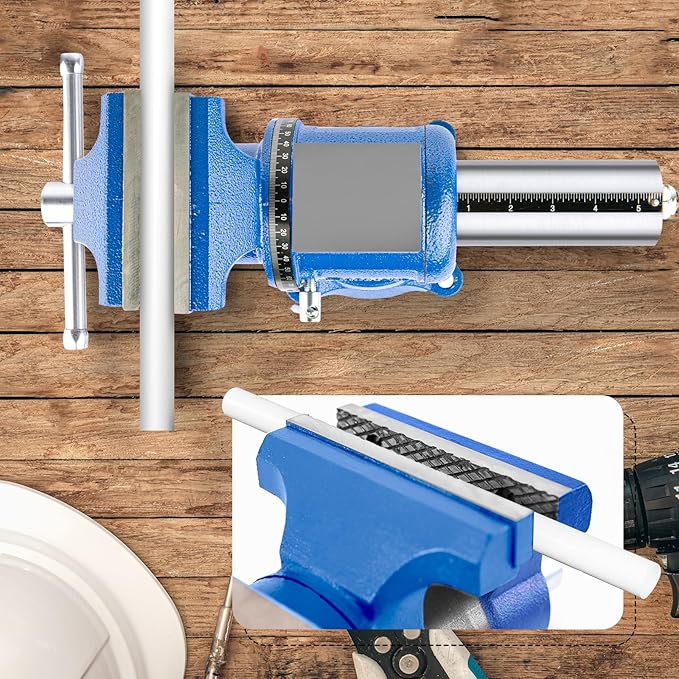 COGNATIVE 6-Inch Heavy Duty Bench Vise Ductile Iron Bench Vise 360째 Multi-Purpose Bench Vice with Anvil, Clamp force 9900lbs, Blue Swivel Vise