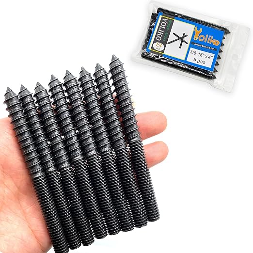 8 Pack 3/8-16 x 4 Inch Black Hanger Bolts 3/8-16" Double Headed Bolts 3/8 Wood Dowel Screw Self-Tapping Screw Hanger Bolts for Furniture Screws Double Screw Threaded Rods Bolt 100mm Length
