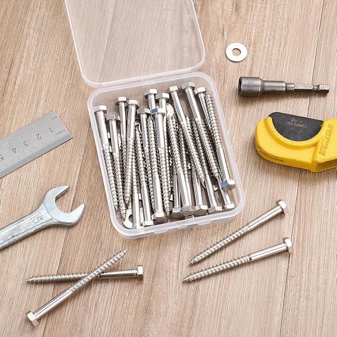 25 Pcs M6x3 Inch Lag Screw Kit Wood Screws for Small Scale 304 Stainless Steel 18-8 DIY Maintenance Handmade Wooden Boxes Mini Bookshelves