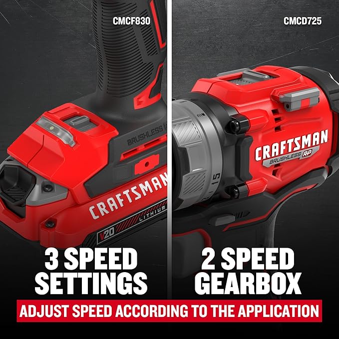 CRAFTSMAN 20V RP Cordless Drill Driver and Impact Driver, Brushless 2-Tool Power Tool Combo Kit, LED Work Light, Includes Battery and Charger (CMCK2530C2)