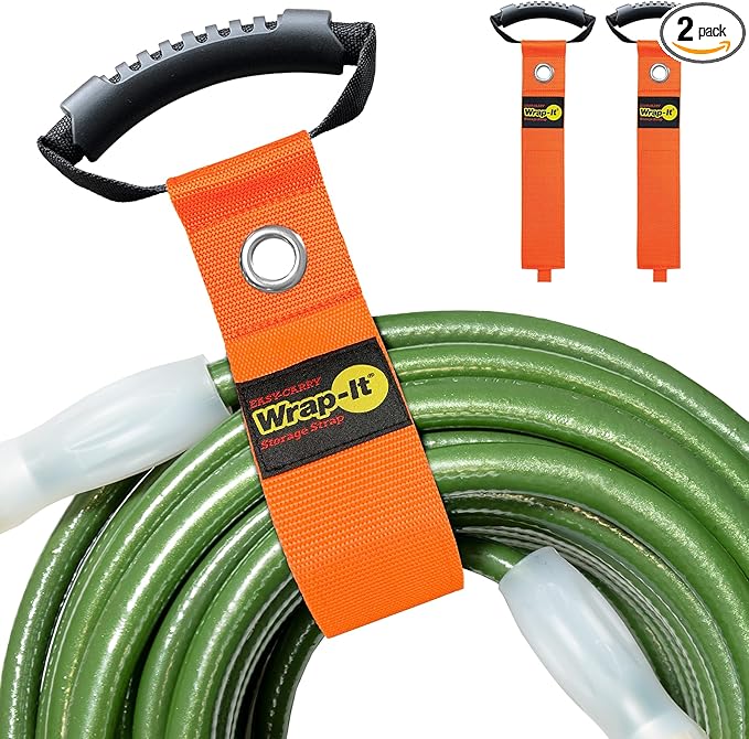 Easy-Carry Wrap-It Storage Straps - 28??(2-Pack) Blaze Orange with Grommet - Heavy Duty Wrap It Storage Straps and Extension Cord Wrap for Water Hose Storage