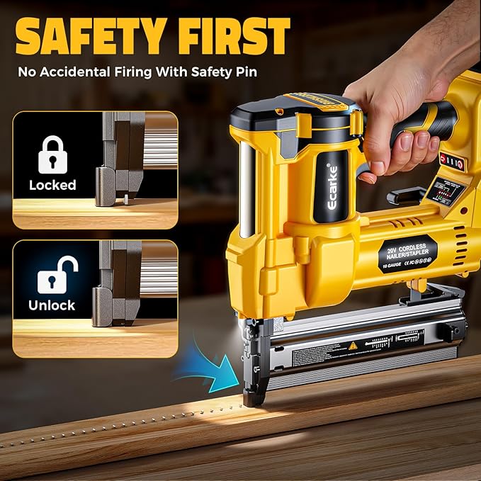 Cordless 2" Brad Nailer Compatible with DeWalt 20V Battery(No Battery), Ecarke 2 in 1 Electric Nail Gun Staple Gun with 18GA Nails/Staples, Battery Power Nail Gun for Trim Wood Crafting Home Carpentry