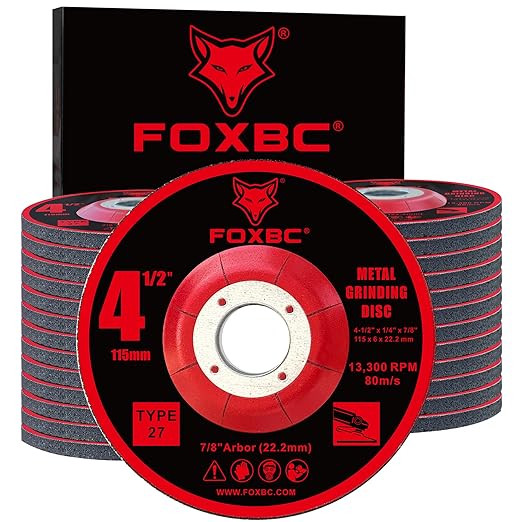 FOXBC 4-1/2 Inch Grinding Wheels for Angle Grinder, Aluminum Oxide Grinding Disc for Metal & Stainless Steel, Type 27, Depressed Center 4-1/2" x 1/4" x 7/8" - 25 Pack