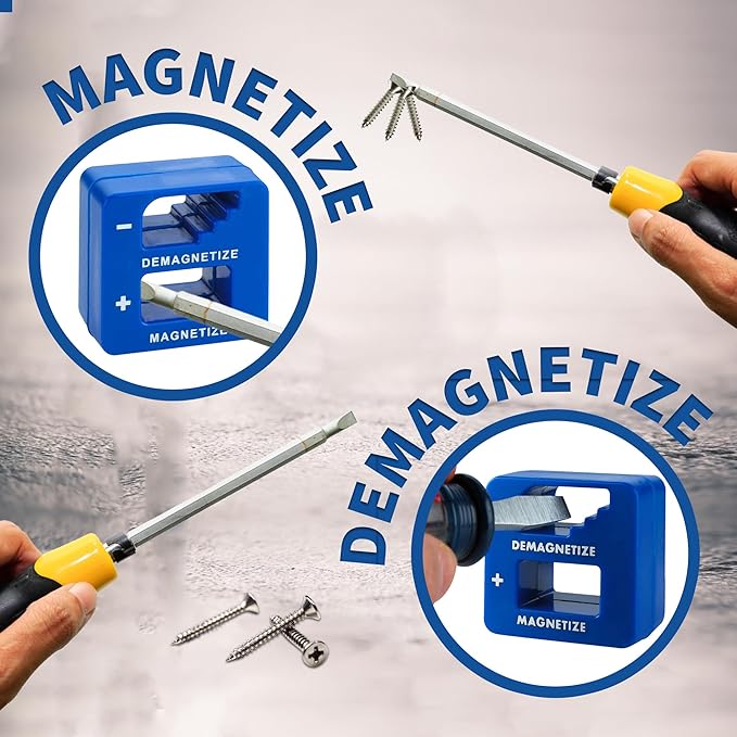 Demagnetizer and Magnetizer for Screwdrivers Tips, Bits, and Small Tools, Large or Big Screws, Drills, Drill Bits, Sockets, Nuts, Bolts, Nails and Precision Construction Tools - Blue
