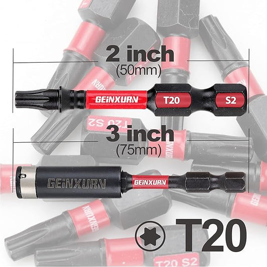 50 Pieces T20 2 In. Impact Tough Magnetic #20 Torx Head Power Bits, S2 Alloy Steel T20 Screwdriver Bits Set with 1Pcs Impact Bit Holder