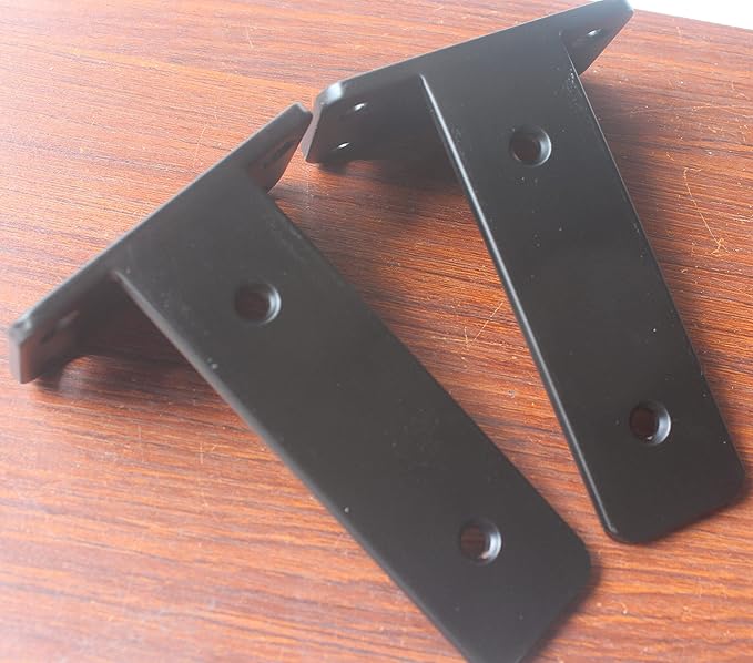 8 Pack - 5 inch Black Hidden L Shelf Bracket (1/5 Inch Thicked) Iron Floating Shelf Brackets Rustic Industrial Metal Brackets for Shelf Support