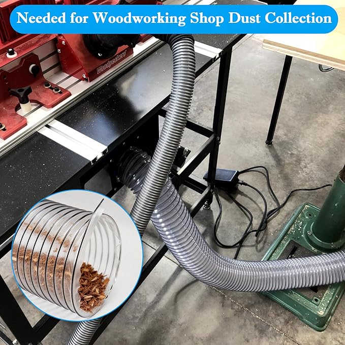 4"x5' Dust Collection Hose,4Inch Dust Collector Hose for Table Saw,Band Saw,Planer,Jointer,Wood Shop Dust Collection System,Dust Separator,Flexible PVC Clear Dust Debris Fume Hose w/Carbon Steel Wire