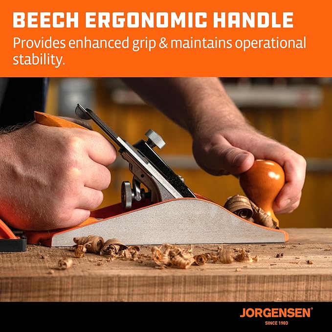 JORGENSEN No.4 10" Wood Planer, Hand Planer for Woodworking, Professional Smoothing Plane for Trimming, Craft - Hand Plane with Ductile Iron Body, Adjustable Cutting Depth